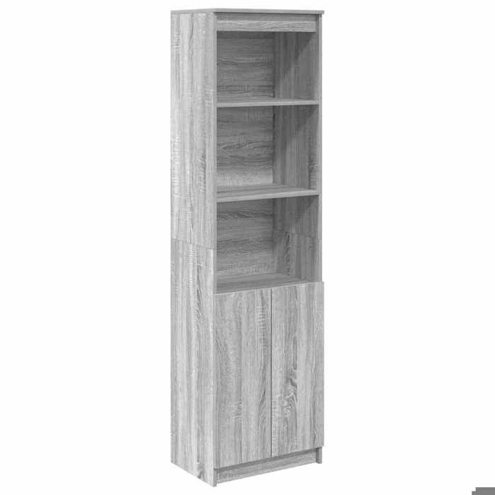 Buffet haut moderne - KALISSE - Sonoma gris - 50x35x180 cm - Bois dingénierie - 5 étagères - Capacité de charge 60 kg