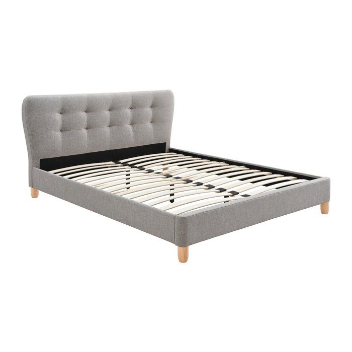 Lit 140 x 190 cm avec tête de lit capitonnée - Tissu - Gris - ELIDE Lit 140 x 190 cm avec tête de lit capitonnée - Tissu - Gris - ELIDE