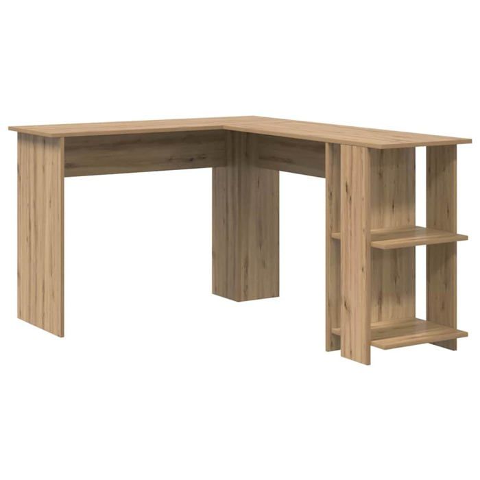 Bureau dangle avec rangement - vidaXL - Chêne artisanal - Forme L - 113.5x140x75 cm - 2 étagères intégrées