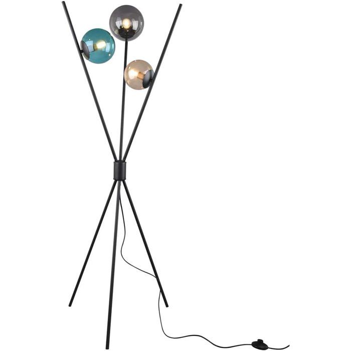 Lampadaire - SUTEO - Lance - Noir mat - Verre multicolore - 156 cm