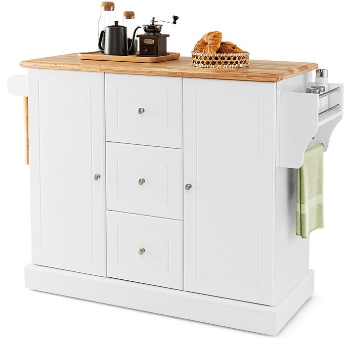 GIANTEX Desserte de Cuisine à Roulettes- Étagères Réglables- 3 Tiroirs- 2 Armoires à Porte- Chariot de Service- 127x46x915cm- Blanc