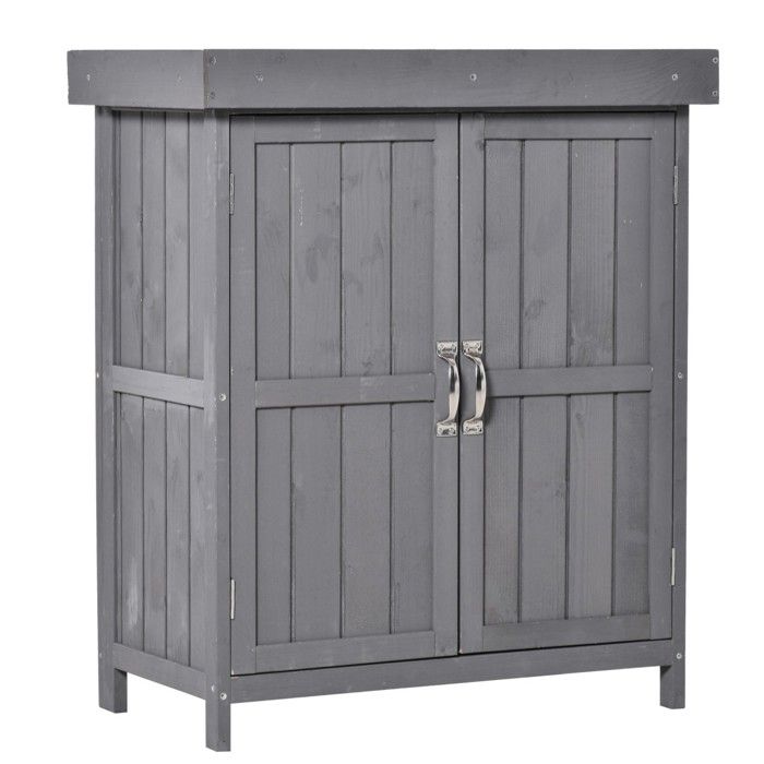 Coffre de jardin en sapin double porte 74x43x88cm 2 compartiments rangement outils extérieur résistant gris foncé Coffre de jardin en sapin double porte 74x43x88cm 2 compartiments rangement outils extérieur résistant gris foncé