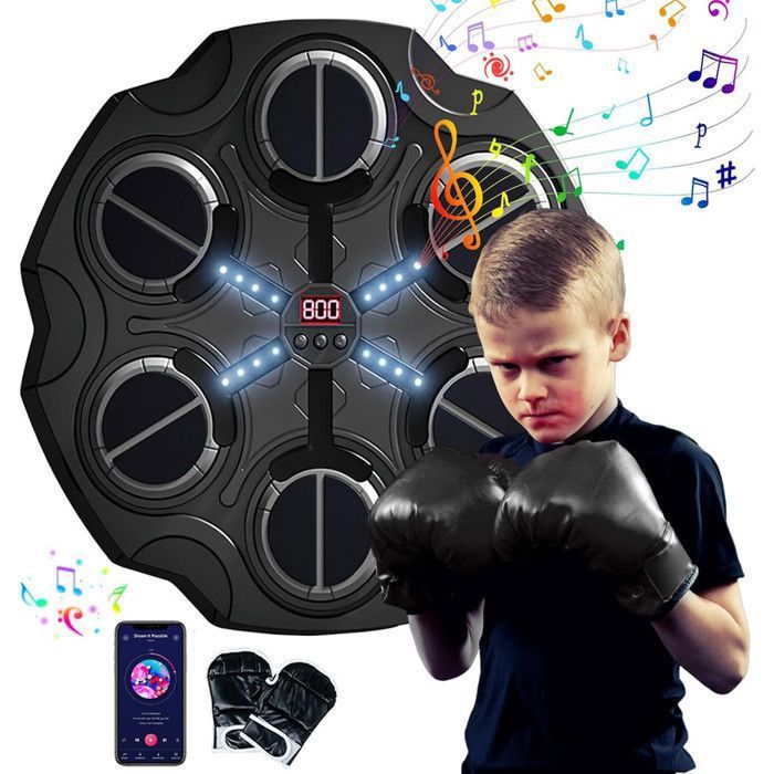 Machine De Boxe Musicale Toyone – Avec Gants, Lumières LED, 3 Vitesses Et Mode Comptage – Idéale Pour Enfants Et Adultes – Montage Mural Sans Perçage
