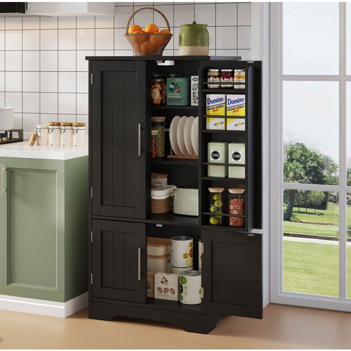 Buffet haut pour cuisine et salon 120 x 60 x 40 cm noir en MDF avec avec éclairage LED sensoriel 4 portes rangement
