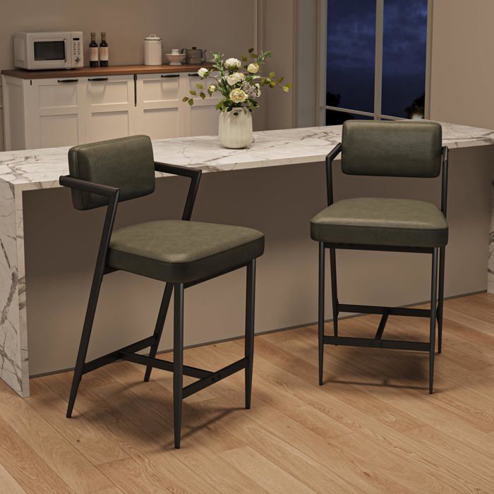 Tabouret de bar avec dossier - LUNSY - Design ergonomique - Coussin 46x46x7 cm - Dossier confortable