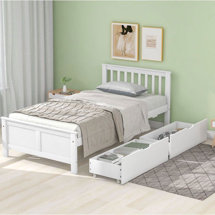 Lit simple blanc 90 × 200 avec rangements cadre en pin matelas non inclus