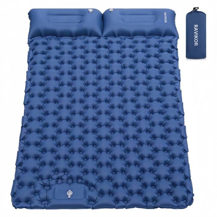 Matelas de camping gonflable - RAVIKOR - 200 cm Léger et portable Pompe à air intégrée Oreiller inclus Convient le camping randonnée