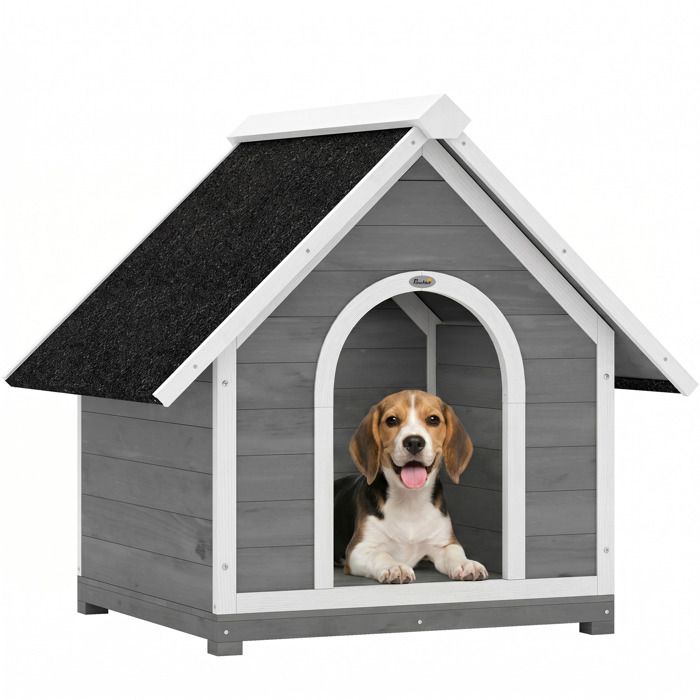 Niche pour chien extérieur - maison chien - PawHut - corps entièrement ouvrant pour nettoyage facile - bois - 84x101x86cm - gris Niche pour chien extérieur - maison chien - PawHut - corps entièrement ouvrant pour nettoyage facile - bois - 84x101x86cm - gris
