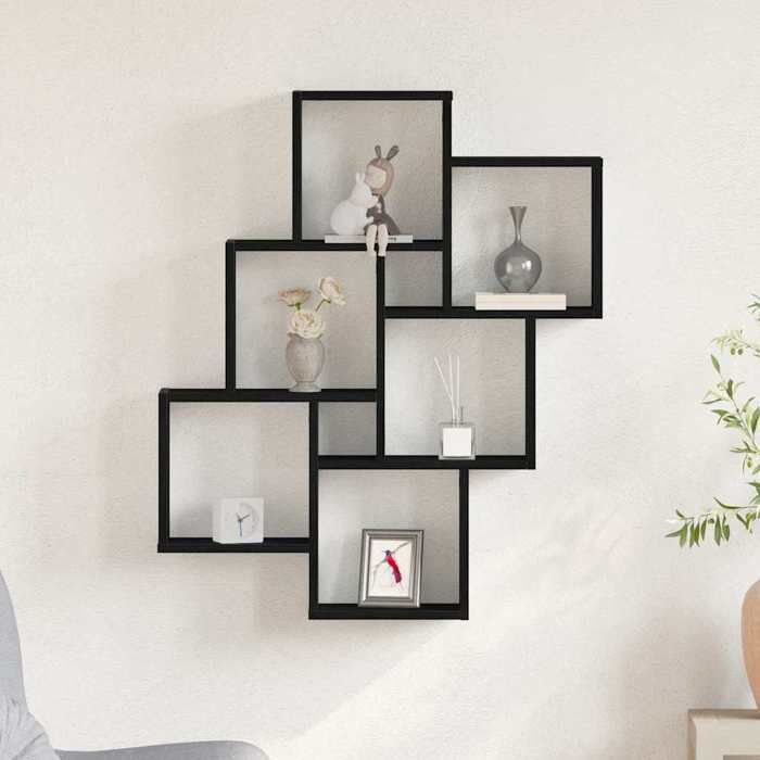 MEUBLE DE SEJOUR Noir - MODE Étagère murale - Chêne noir 78x15x93 cm Bois dingénierie Nettoyer facile_09_5589