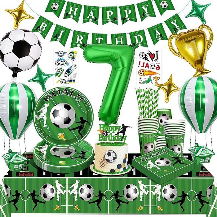 Decoration Anniversaire Football 7 Deco de Fete Anniversaire Foot Vaisselle Kit Garcon Ballons Nappe Assiette Serviettes