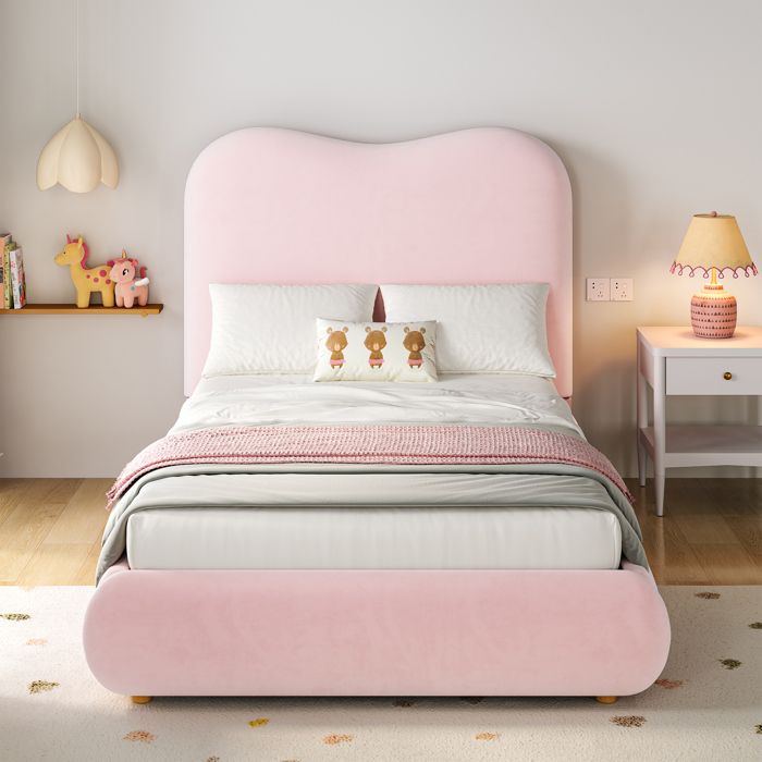 Lit coffre rose 90x200 lit enfant velours avec rangement hydraulique et sommier lit capitonné simple pour chambre