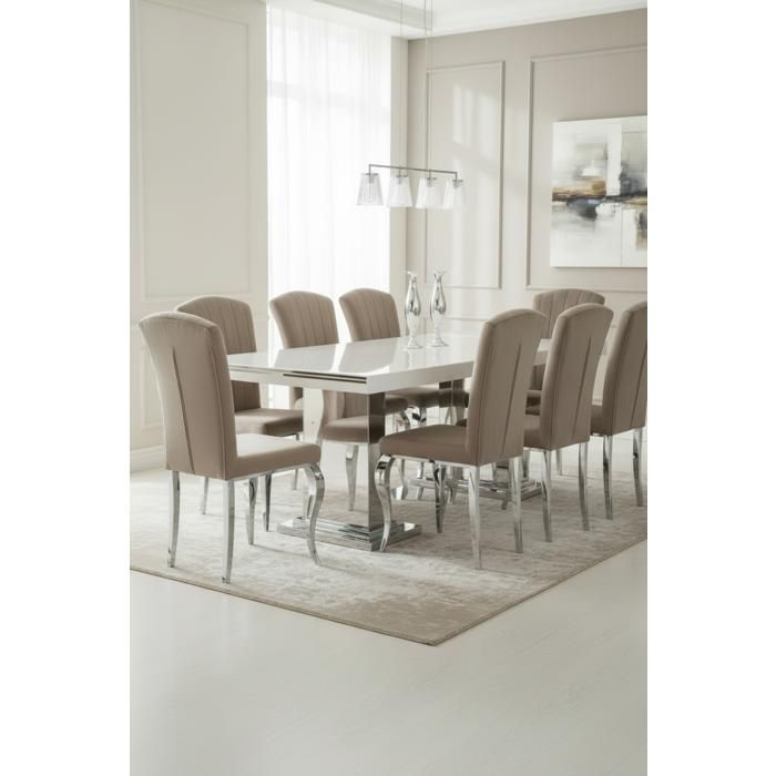 Lot de 6 Chaises baroque LOUIS Chrome Velours Moka