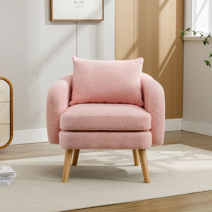 Fauteuil en velours - Velours Teddy doux - Rose - Coussin de dossier amovible - Coussin de siège épais 14 cm