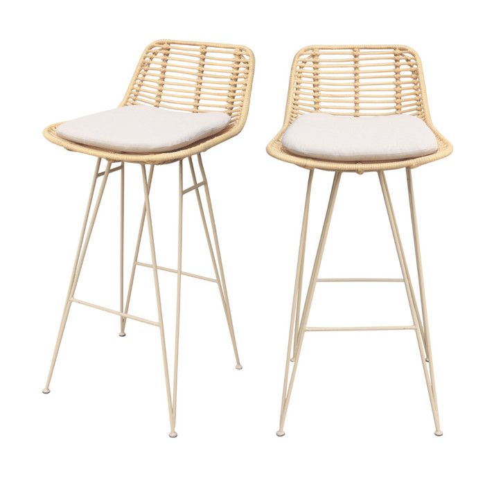 Capurgana - Lot de 2 chaises de bar design en rotin pieds beige H67cm - Naturel Capurgana - Lot de 2 chaises de bar design en rotin pieds beige H67cm - Naturel