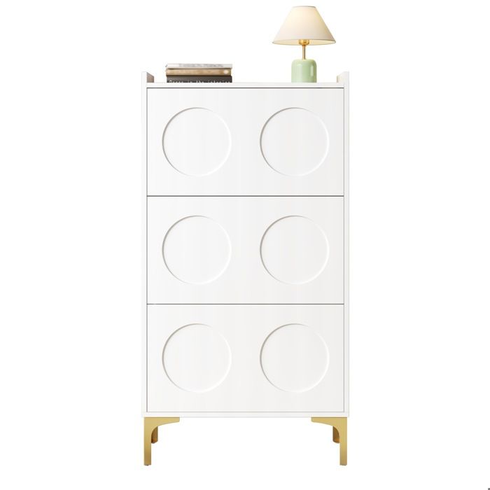 WOVREO Meuble à chaussures 3 abattants 63 x 24 x 120 cm MDF blanc pieds en métal doré