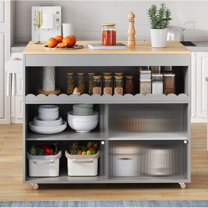 Desserte de Cuisine avec Plan Rabattable Verre Trempé Étagère Réglable 5 Roulettes 122 × 46(69) × 91 cm - UVRION