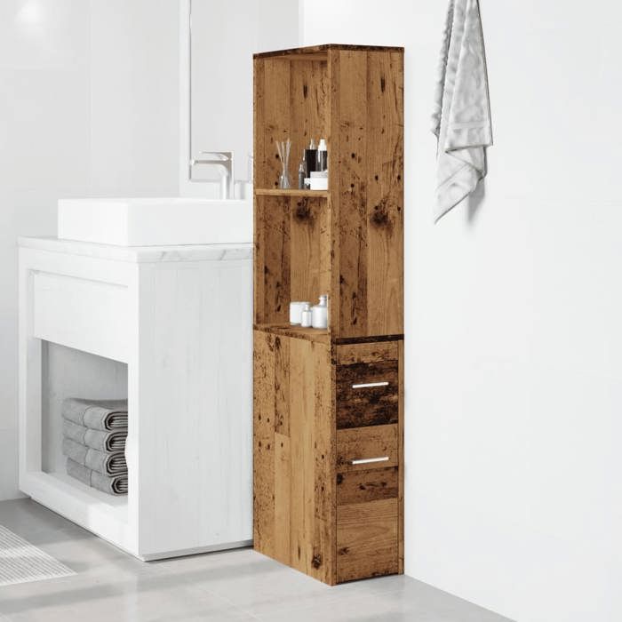 Armoire de salle de bain - COCO - Colonne de bain - COCO - bois dingénierie - vieux bois - à roulettes - 22x41x135 cm&65927