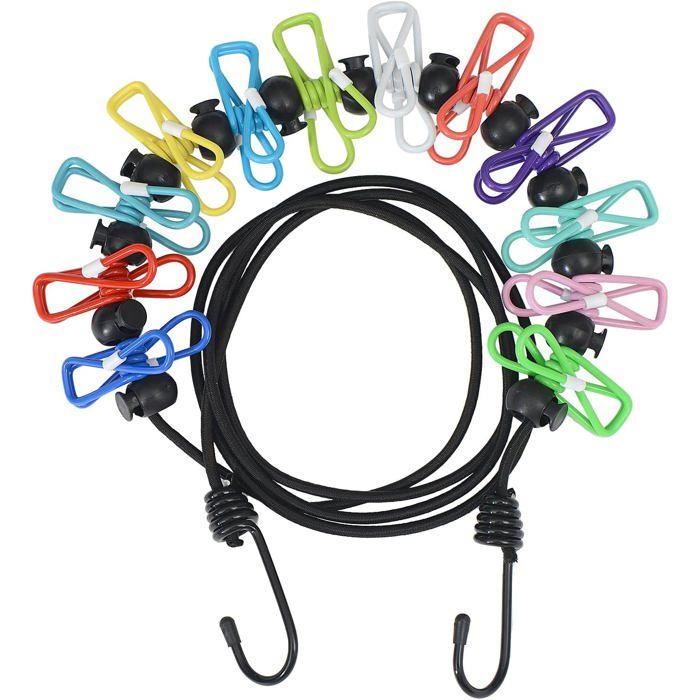 Corde à linge extensible réglable 1 8 à 3 m 12 pinces crochets amovibles sac de rangement voyage camping