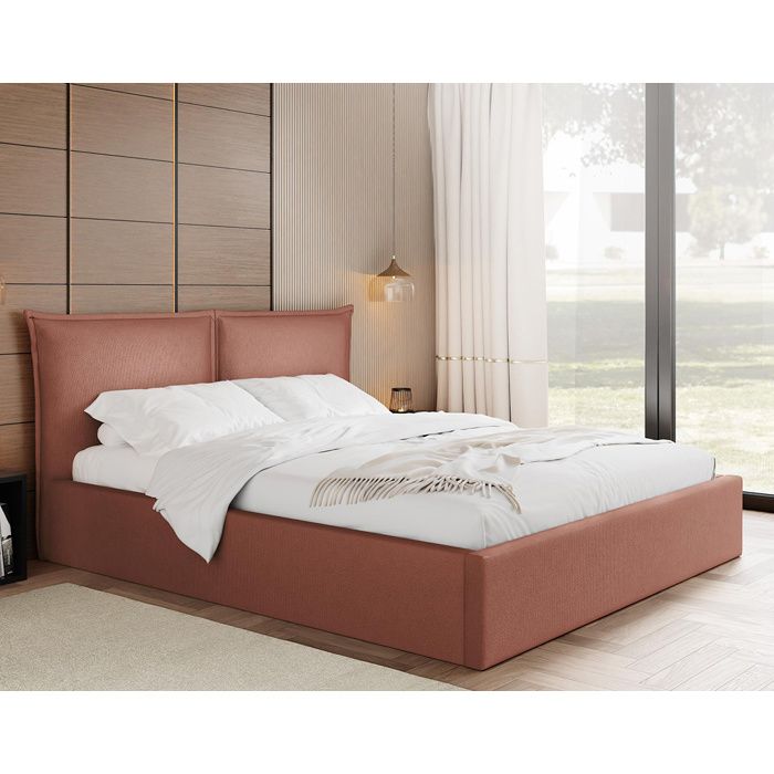 John - lit coffre queen size - 160x200 cm - en velours - sommier inclus - Terracotta