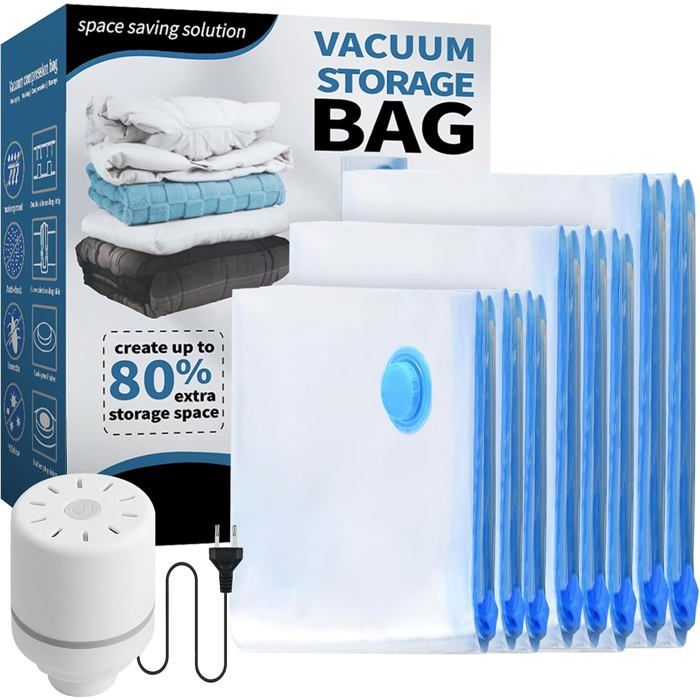 Sacs Sous Vide Vêtements avec Pompe Électrique Lot de 8 Réutilisables Sacs de Compression pour Couettes et Vêtements