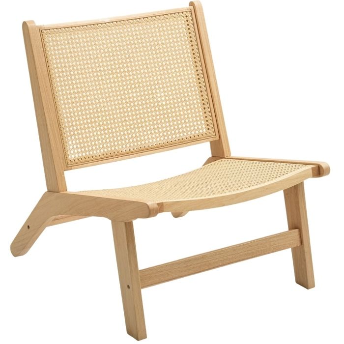 MEUVYX Fauteuil Relaxation sans Accoudoirs avec Assise Large et Dossier en Rotin Bois et Rotin Naturel