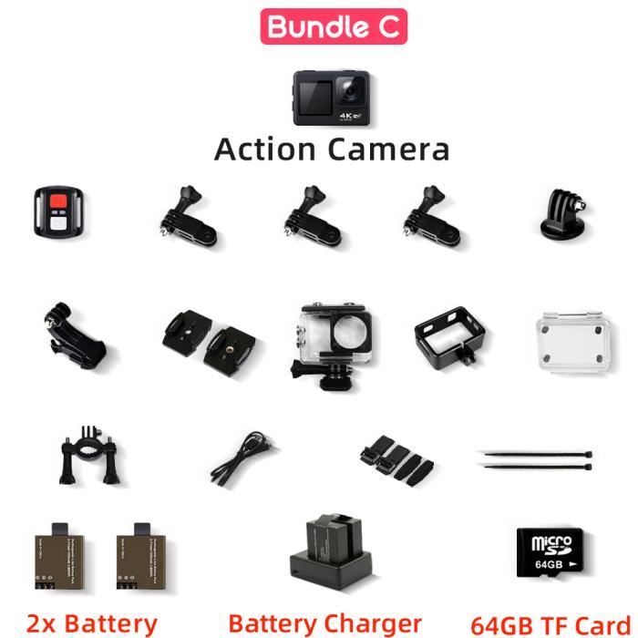 Carte SD 128G-caméra d'action 4K 60FPS, écran 2.0 pouces, Zoom 4x