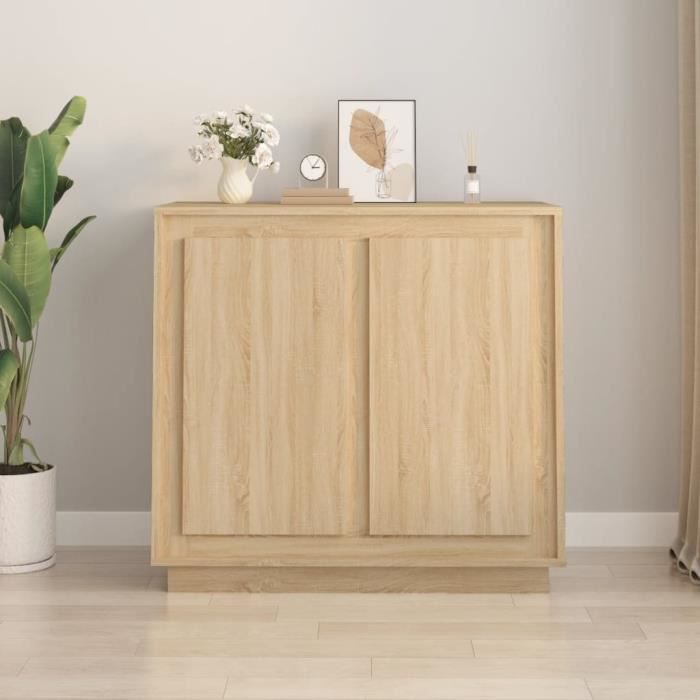 Buffet bas - AKOZON - Chêne sonoma - 80x34x75 cm - 4 portes - Bois dingénierie