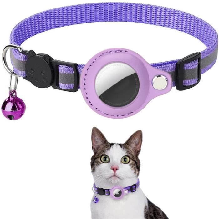 Comparer les prix de AMORUS Collier Chat Etui En Cuir Pu Collier Pour Animaux De Compagnie Réfléchissant Gps Tracker Housse De Protection - Violet