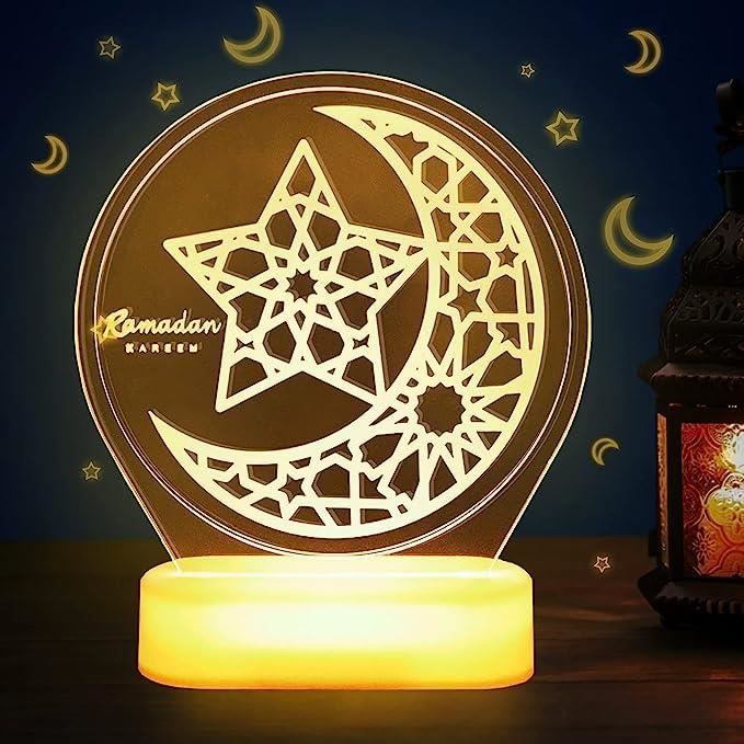 Ramadan Décoration LED Lampe Lune, Plateau Tablett à Dessert Eid