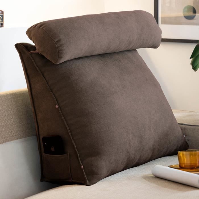 Coussin triangulaire pour lit de lecture, dossier de canapé,coussin lombaire avec coussin de nuque réglable,Cafe, 60*50*20cm