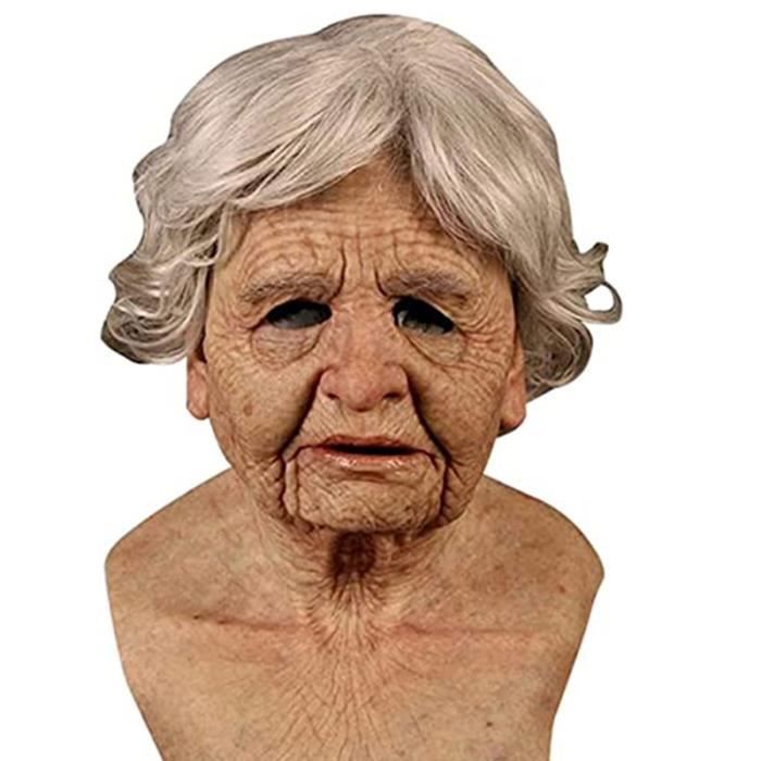 Masque, masque d'Halloween masque de grand-mère en silicone accessoires de cosplay d'horreur (couleur de la peau)