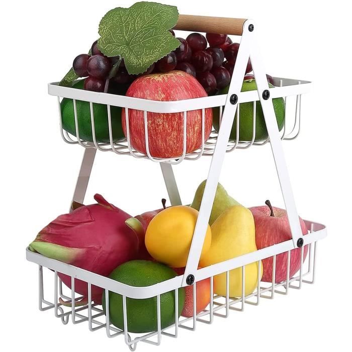 Corbeille à Fruit à 2 étages Métal PorteFruits Installation Facile Support Décoratif pour
