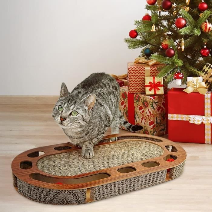 Planche à Griffoir Pour Chat - Avec 2 Billes Clochettes - 33x33 Cm - Carton Robuste - 4