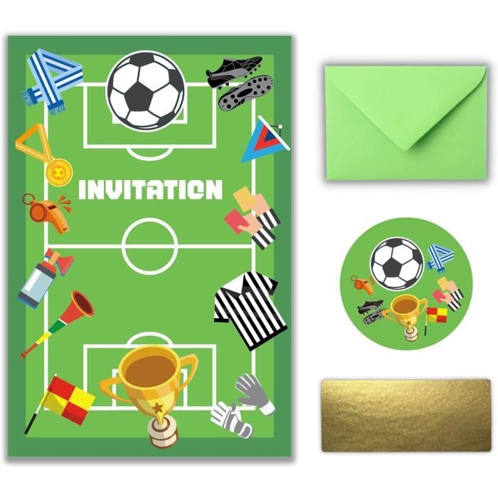 Lot De 12 Cartes D’invitation Pour Anniversaire D’enfant Garçon Football Avec 12 Enveloppes, 12 Sachets, 12 Autocollants