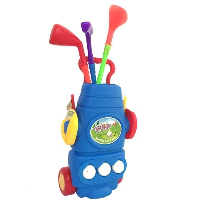 11pcs Enfants En Plastique De Sport De Golf Jouet Réglé Avec 3 Clubs 2 Trous 3 Boules Et 2 Drapeaux Bleu