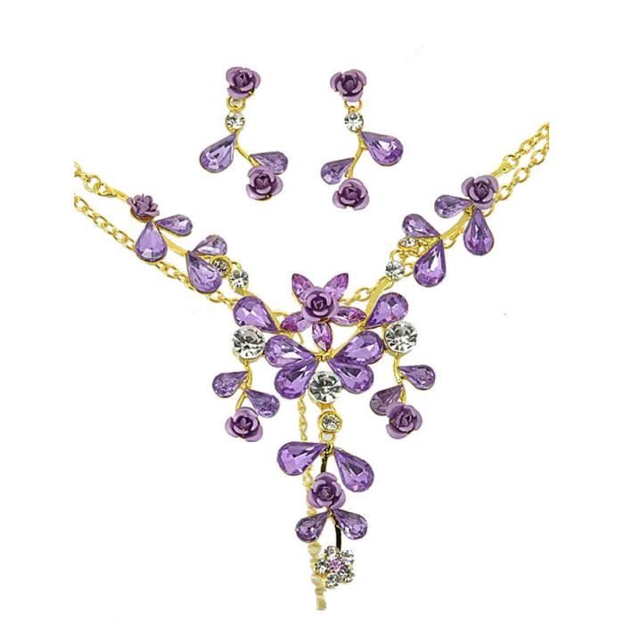 EVER FAITH Parure Bijoux Mariage Femme - Collier Plastron, Boucles D'Oreilles Cristal Strass Forme C