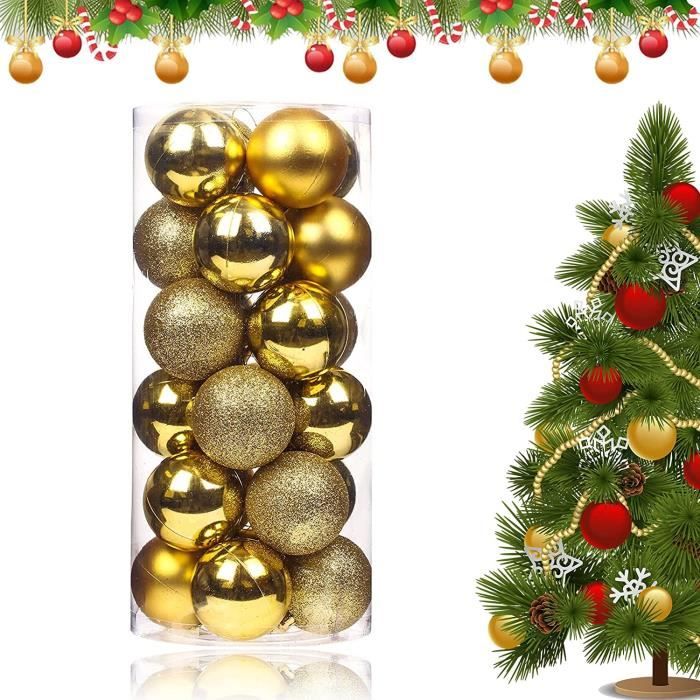 Boules De Noël Dorées En Plastique - Grandes Et Petites Avec Cimier Sapin - Occasion Bon état