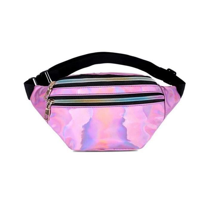 Sac à main de couleur sac banane holographique, sac à ceinture Laser