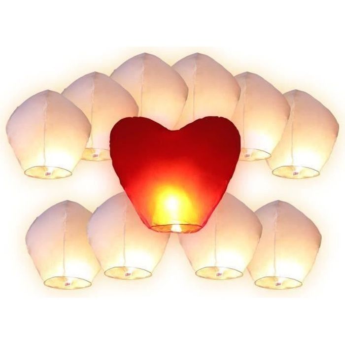 Lot De 10 Lanternes En Papier Blanc 15 Cm + 10 Mini LED Blanc Chaud - Idéal Mariage, Fête, Noël - Faciles à Monter