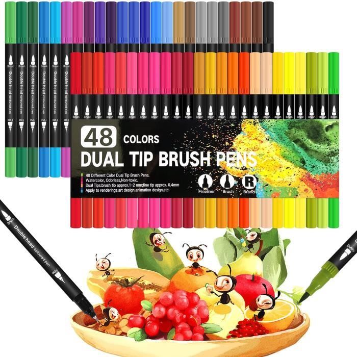 Set 120 feutres coloriage à double fibre à base d'eau stylo aquarelle dual  brush