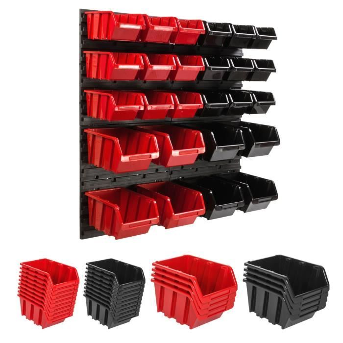 Étagère Murale Boîtes Empilables - 1152 X 780 Mm - 114 Pièces - Panneau Perforé à Outils Noir - Système De Rangement Modulaire