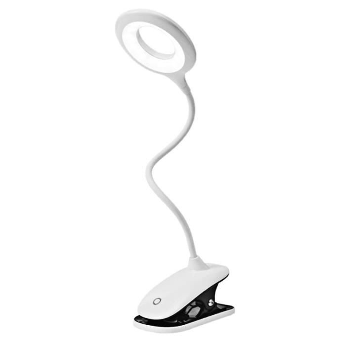 Lampe de Lecture LED Lampes Clips Lampe de Bureau pour enfant avec Cou Flexible USB rechargeable eReaders étudier le travail Blanc