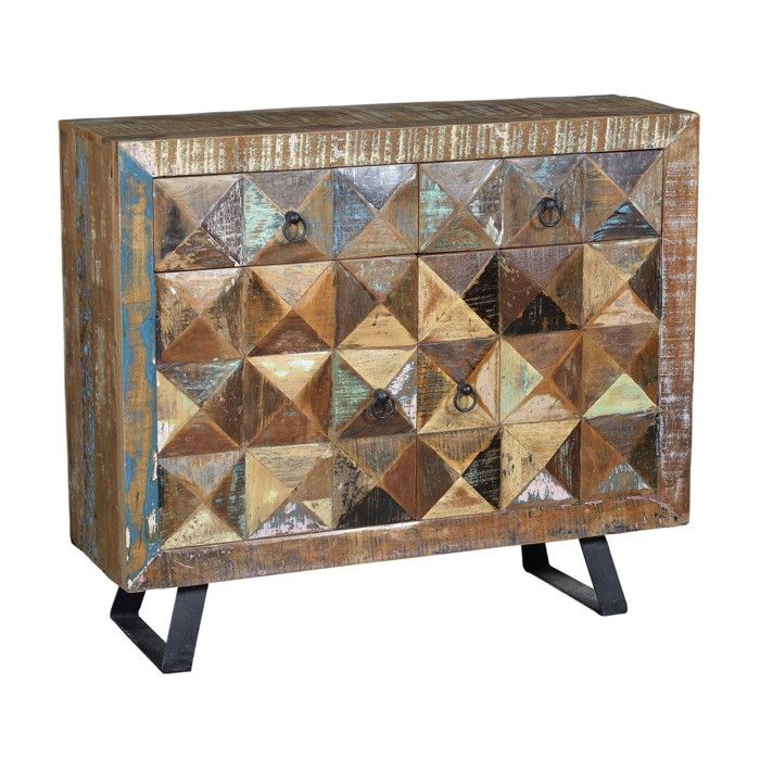 Buffet Bas - GINER Y COLOMER - Bois Recyclé - Multicolore - 2 Tiroirs - 2 Portes
