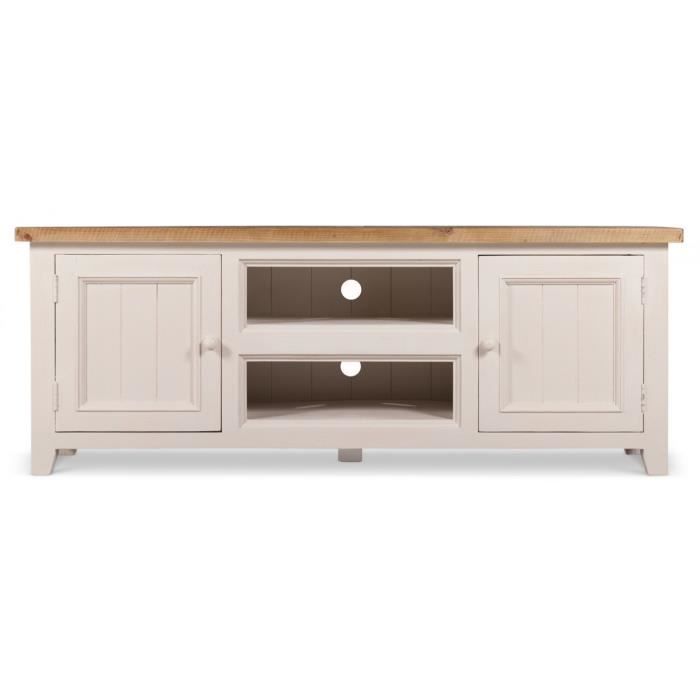 meuble tv bas rangement bois blanc césuré 160x45x60cm -  blanc - décoration d'autrefois