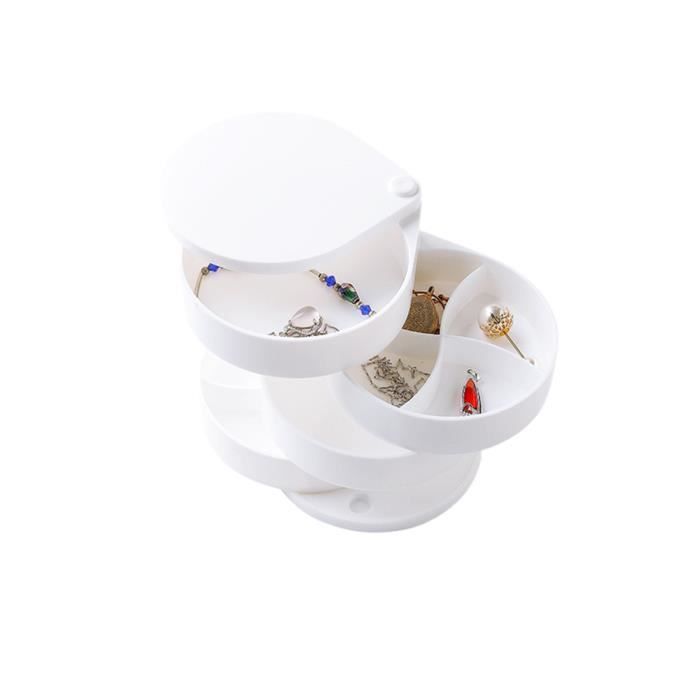 Boîte à Bijoux Tournante 4 Étages Avec Miroir – Rangement Organisé Pour Colliers, Bracelets, Bagues – Blanc