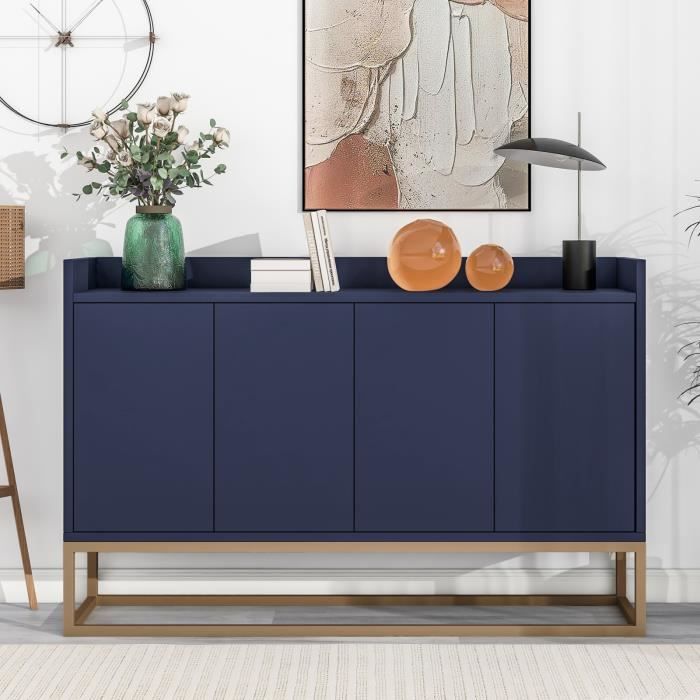 Buffet de Cuisine avec 4 Portes sans Poignées pour salle à manger salon cuisine 120x30x80cm bleu