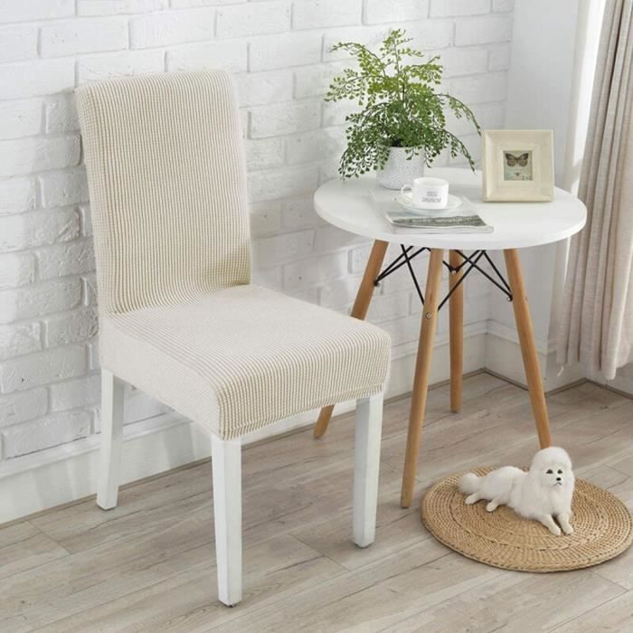 Housse de Chaise Haut Dossier Extensible Beige 4 pièces Amovible