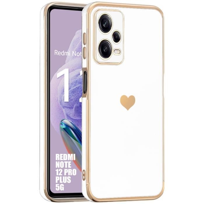 Coque pour Xiaomi Redmi Note 12 Pro Plus 5G Antichoc Motif Cœur Luxe Amour  Protection TPU Blanc