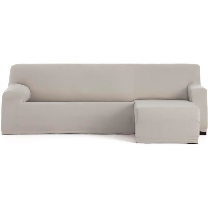 Eysa Housse de canapé bi-élastique pour Chaise Longue avec Bras Court Droite Vue de Face Couleur Lin Design Harlem Eysa Housse de canapé bi-élastique pour Chaise Longue avec Bras Court Droite Vue de Face Couleur Lin Design Harlem