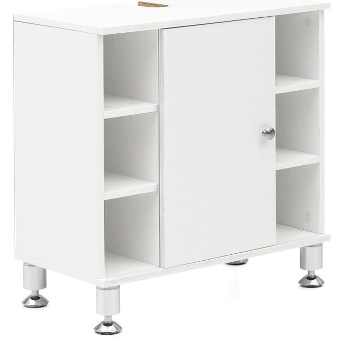 Meuble sous Lavabo - FINEBUY - Blanc - Rangement Design - Découpe Syphon